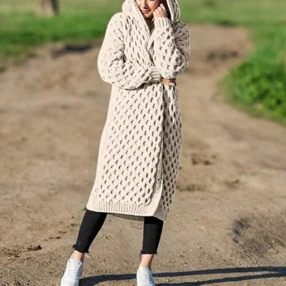 Women’s Knitted long Sweater hoodie cardigan .